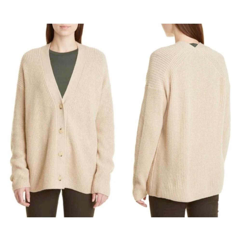 Vince Shaker Rib Wool Cashmere Blend Button Cardigan In Heather Wafer Size Small
